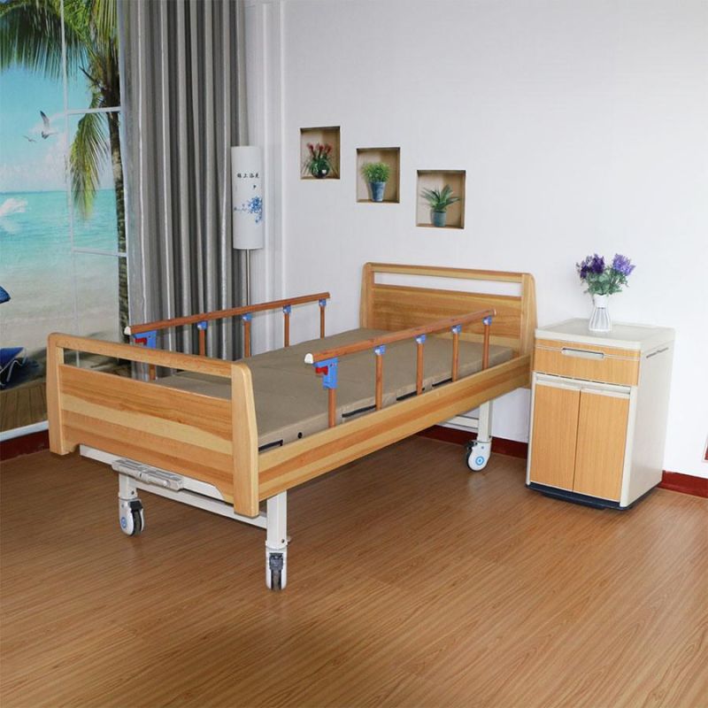 Solid Wood Bed-Head and ABS Fold Hidden Hand Crank Hospital Bed