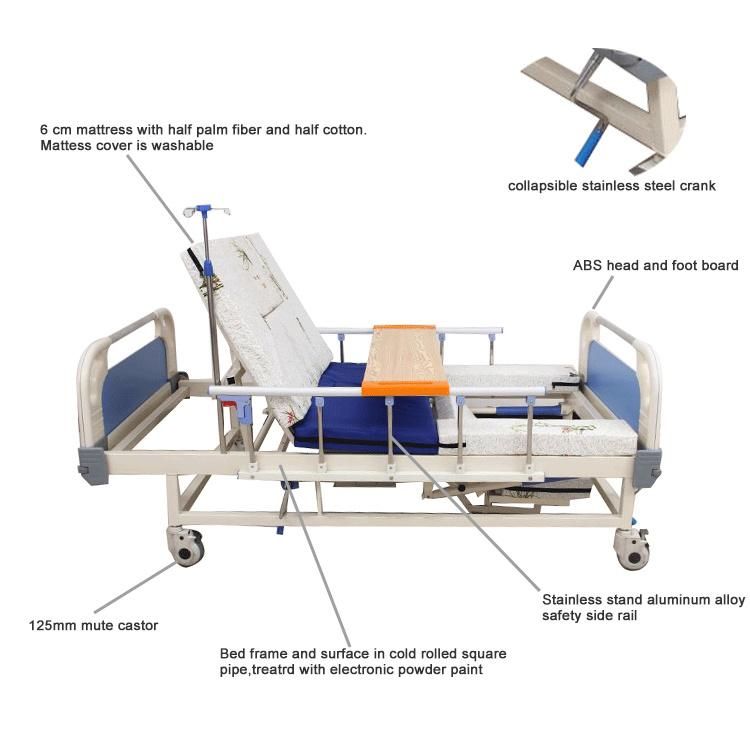 Medical Furniture Multi Functions Medical Manual Patient Bed for Sale with Toilet