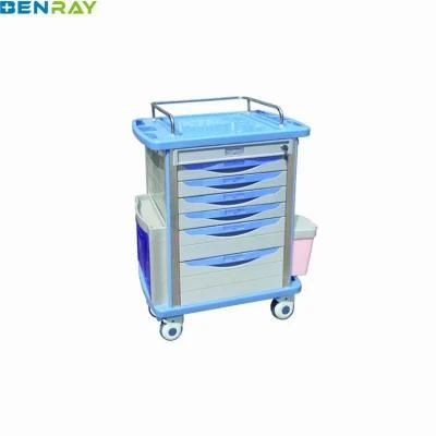 Hospital Emergency Medical Equipment ABS Plastic Crash Noiseless Casters Anaesthesia Cart Medicine Trolley