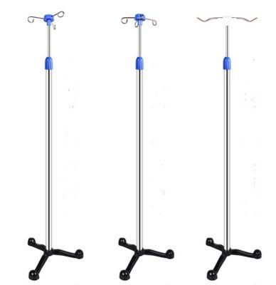 Stainless Steel Mobile I. V. Stand Rack Floor Type Drip Stand with Three Claw