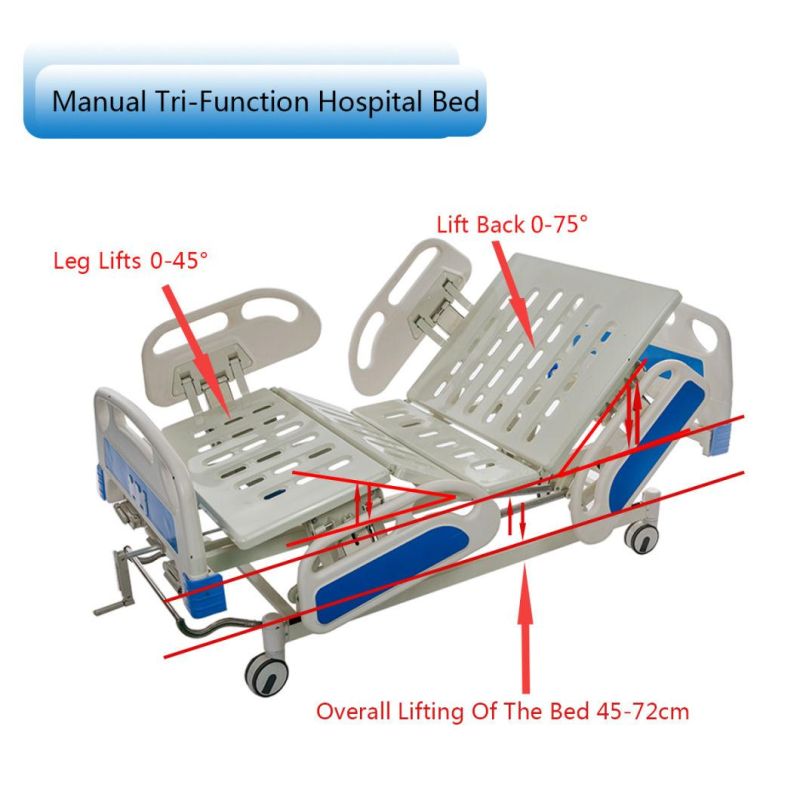 CE Medical Equipment 3 Function Hospital Manual Bed for Sale Bc05