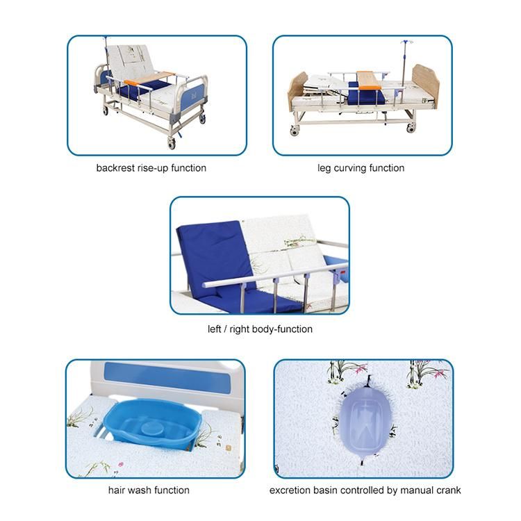 Medical Furniture Multi Functions Medical Manual Patient Bed for Sale with Toilet