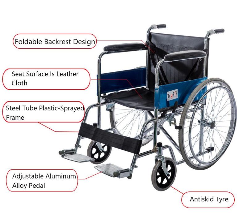 High Quality 24 Inch Wheelchair with Handle Brakes 809