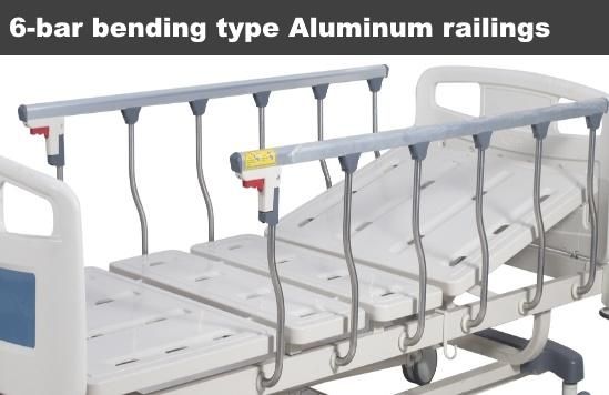 Rh-BS117 Two Crank Posture Adjustable Hospital Manual Bed for Impatient Clinic Nursing Care with Bending Type Aluminum Side Railings