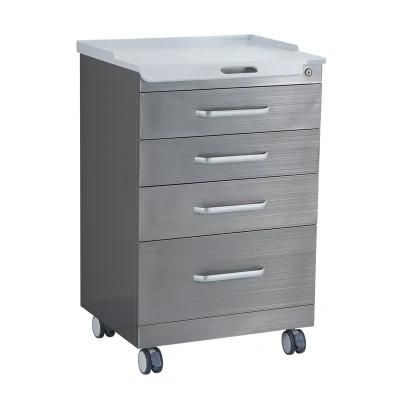 Stainless Steel Movable 4 Drawers Storage Dental Cabinet