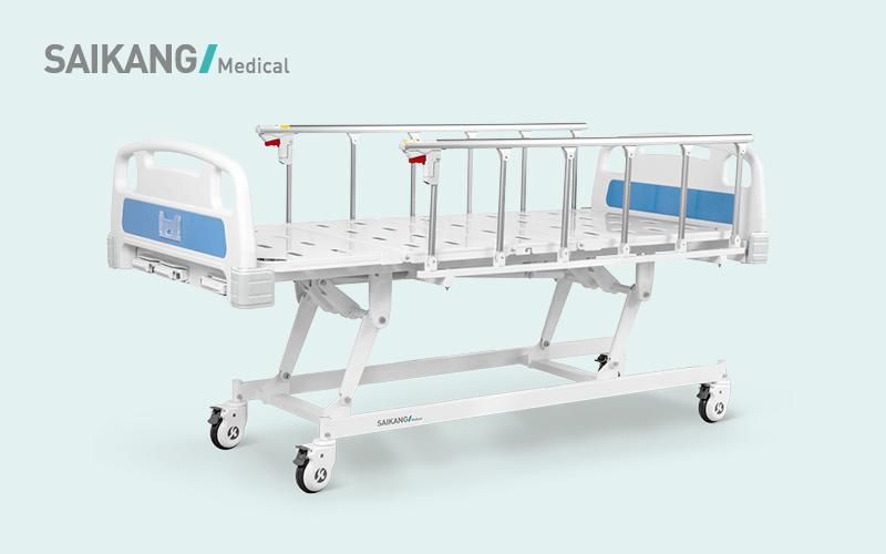 A3K Saikang Wholesale Economic 3 Crank 3 Function Movable Manual Medical Hospital Bed with Wheels