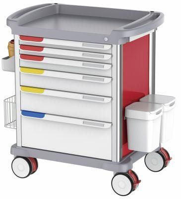 High Quality Cheap Mobile ABS Drugs Hospital Medical Crash Cart Plastic Emergency Medicine Trolley for Clinic