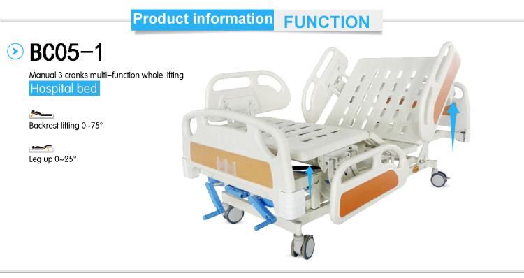 ABS Headboard 3 Crank Triple Function Manual Hospital Medical Bed