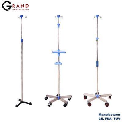 Medical Infusion Stand Manufacture Height Adjustment Stainless Steel Hospital IV Stand with Tray