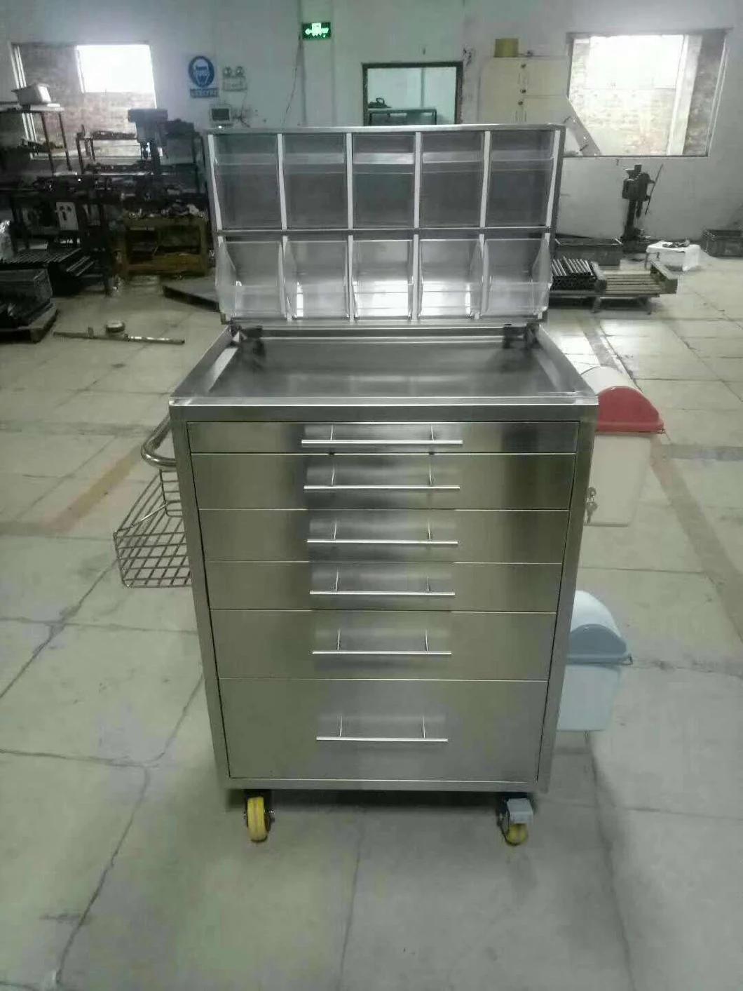 Hopsital Nursing Stainless Steel Trolley Emergency Trolley with Drawer