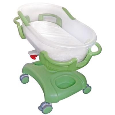 Medical Equipment Height Adjustable Hospital Baby Bed ABS One Step Molding with Mattress Casters