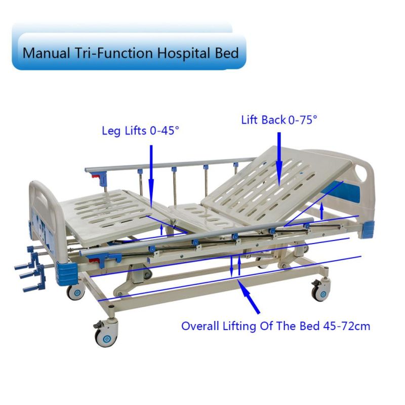 Cheap Hot Sale Manual 3 Crank Hospital Bed for Paralyzed Patient