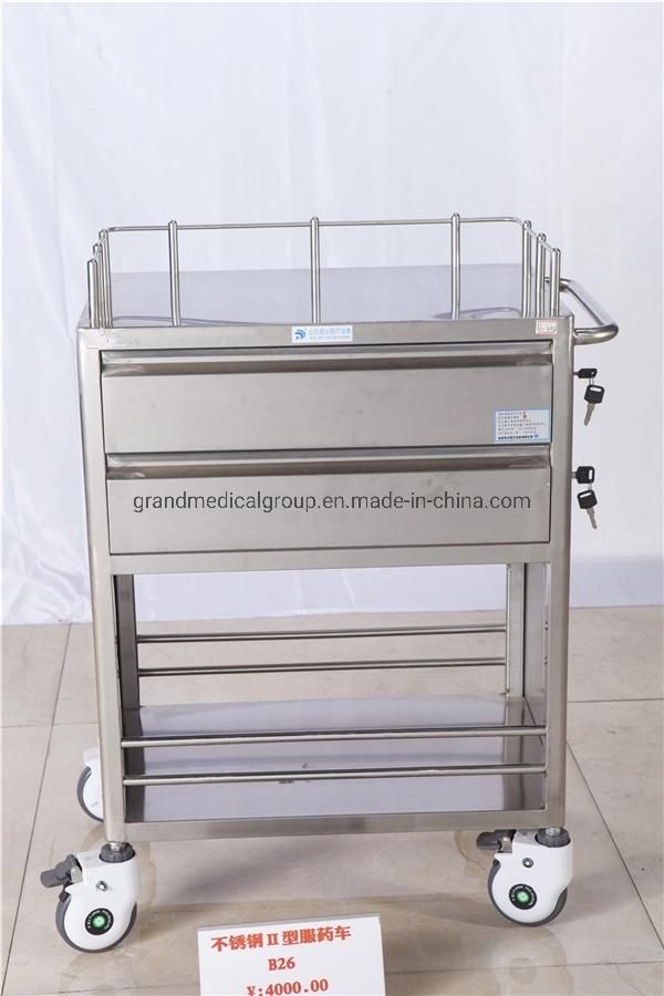 Medical Hospital Dressing Stainless Steel Trolley Surgical Trolley with Drawers