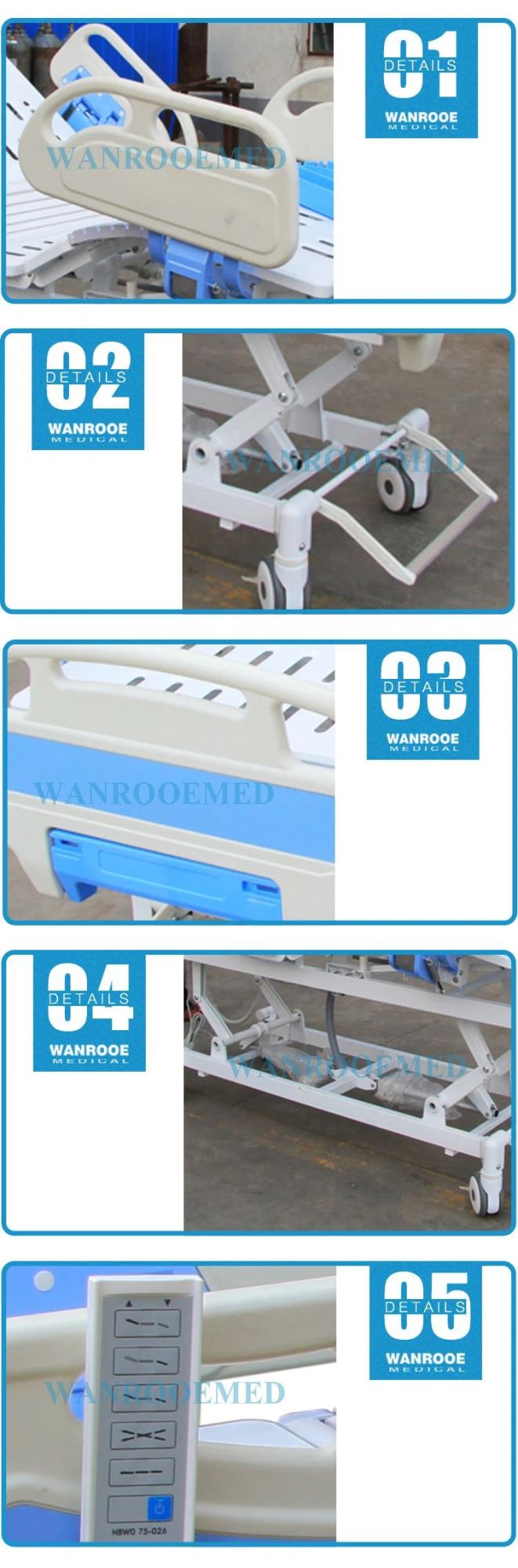 Bae505b Adjustable Electric Hospital 5 Functions Medical ICU Patient Nursing Bed