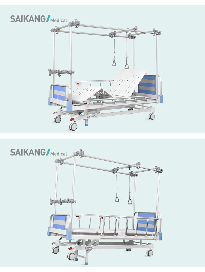 Gt3K Saikang Economic Stainless Steel 3 Function Adjustable Manual Orthopedic Traction Hospital Bed with Wheels