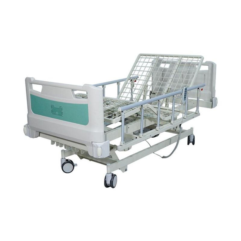 Medical Bed Patient/Nursing/ Fowler/ICU Bed Manufacturer ABS Five Cranks Manual Hospital Bed with Mattress and I. V Pole