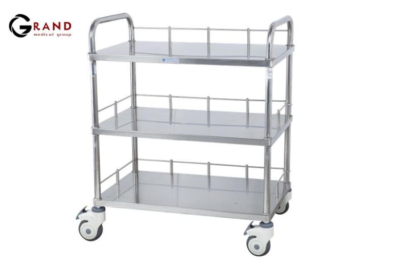 Durable Cheap Easy Cleaning Stainless Steel Trolley Medicine Cart Hospital Furniture Mayo Stand Tray Support Surgical Instrument