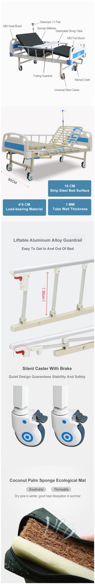 Cheap Price ABS One Cranks Common Medical Manual Hospital Bed