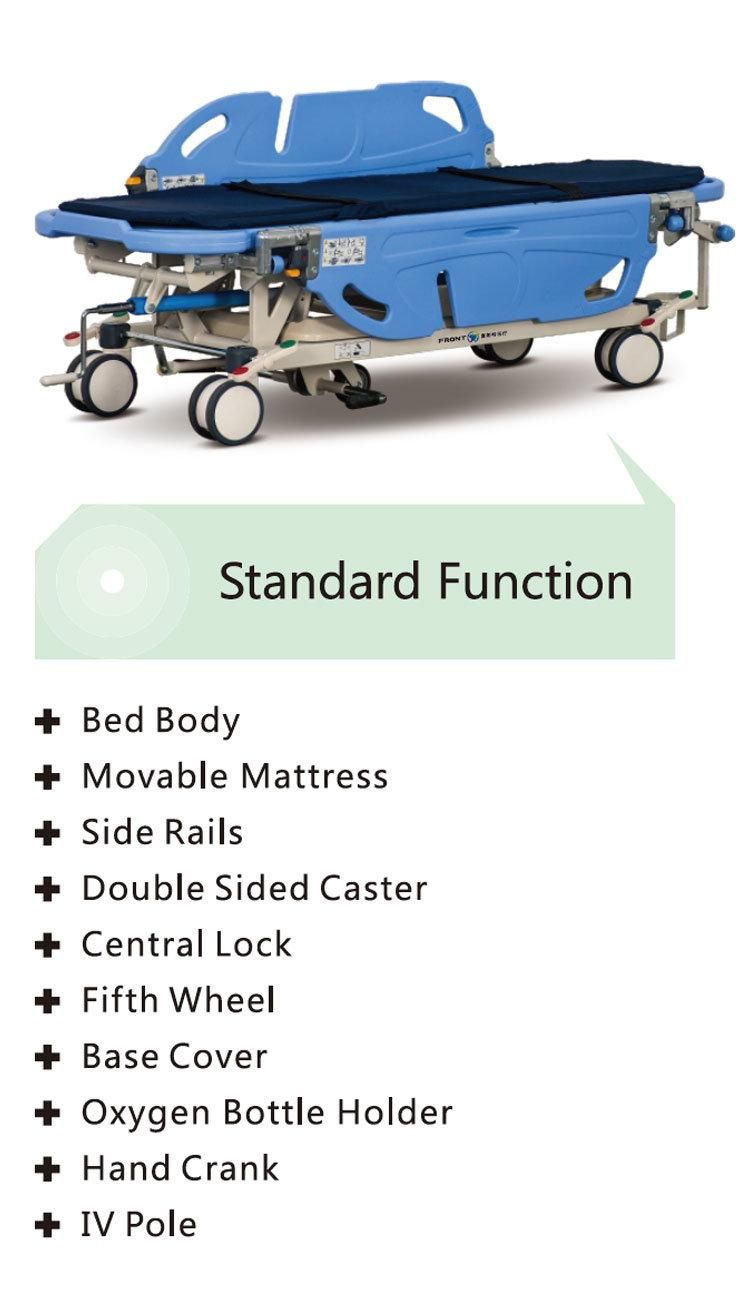 Bd111-3 Emergency Adjustable ABS Manual Hospital Medical Patient Transport Stretcher Crash Cart Trolley