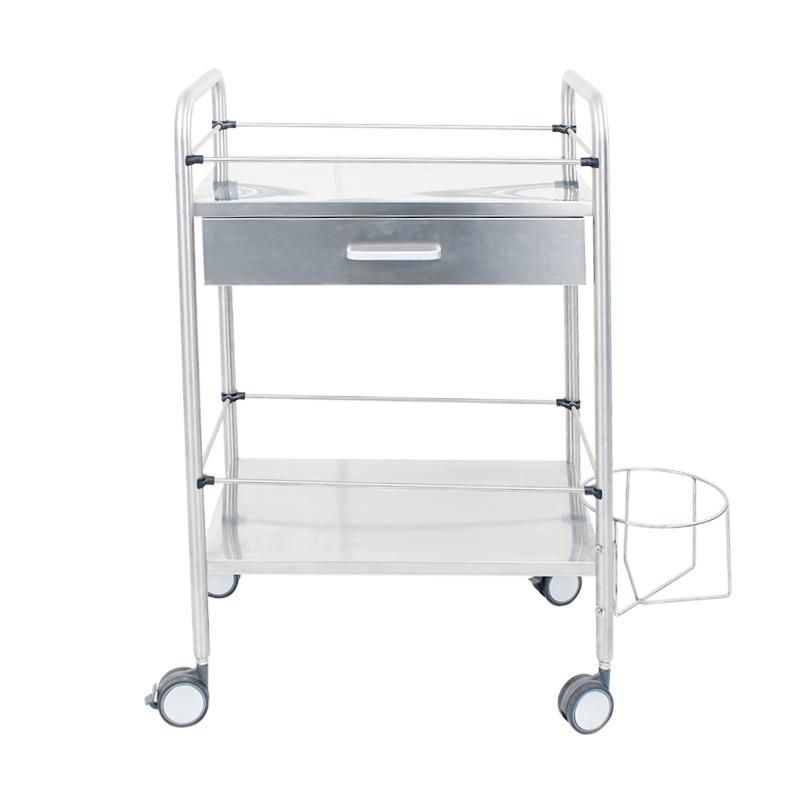 HS6148 Hospital Furniture Stainless Steel Drawer Dressing Trolley Nursing Cart Treatment Trolley with Trash Can Basket