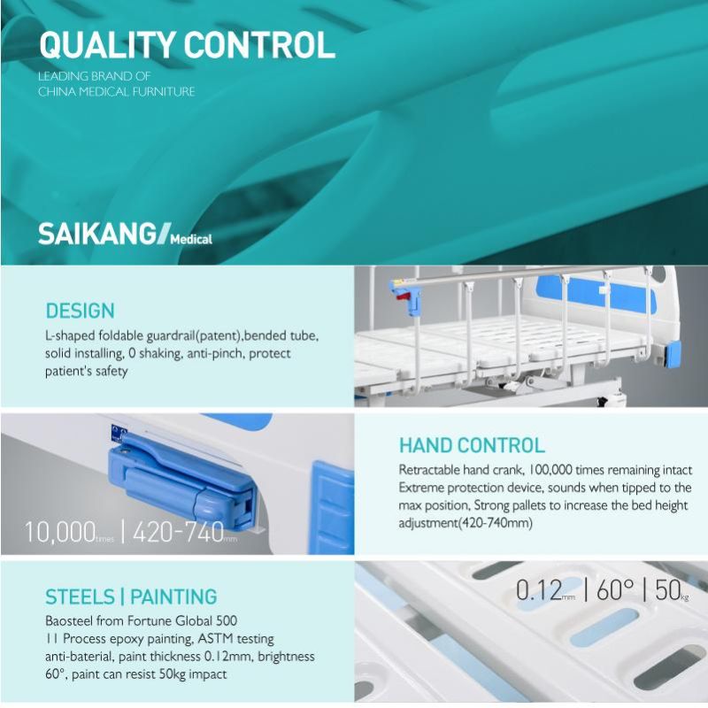 A3w Manual Hospital Bed with Folding Dining Table for Paralyzed Patient