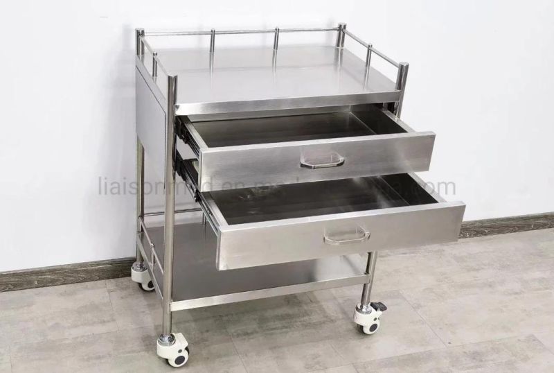 Mn-SUS011 Hospital Medical Instrument 2 Desks Stainless Steel Dental Cabinet Trolley