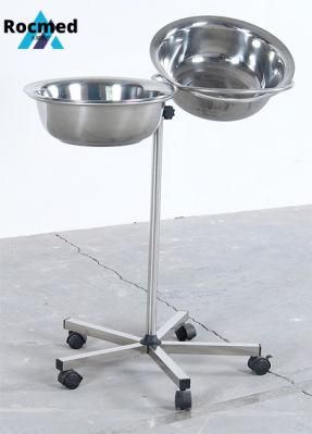 Hospital Stainless Steel Medical Mayo Tray Stand Trolley with Double Two Bowls