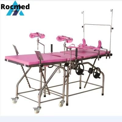 Puerpera Women Obstetric Surgeries Stainless Steel Manual Examination Delivery Gynecological Table for Operation Room