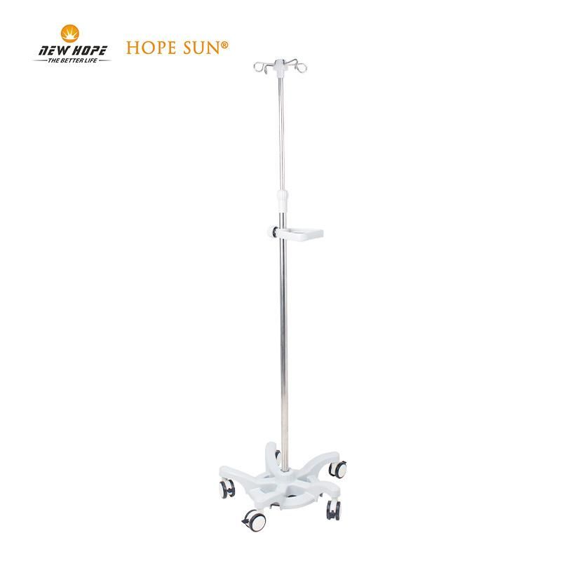 HS5822 - 4 Hooks Adjustable Stainless Steel Hospital Furniture Infusion IV Serum Stand with Grip