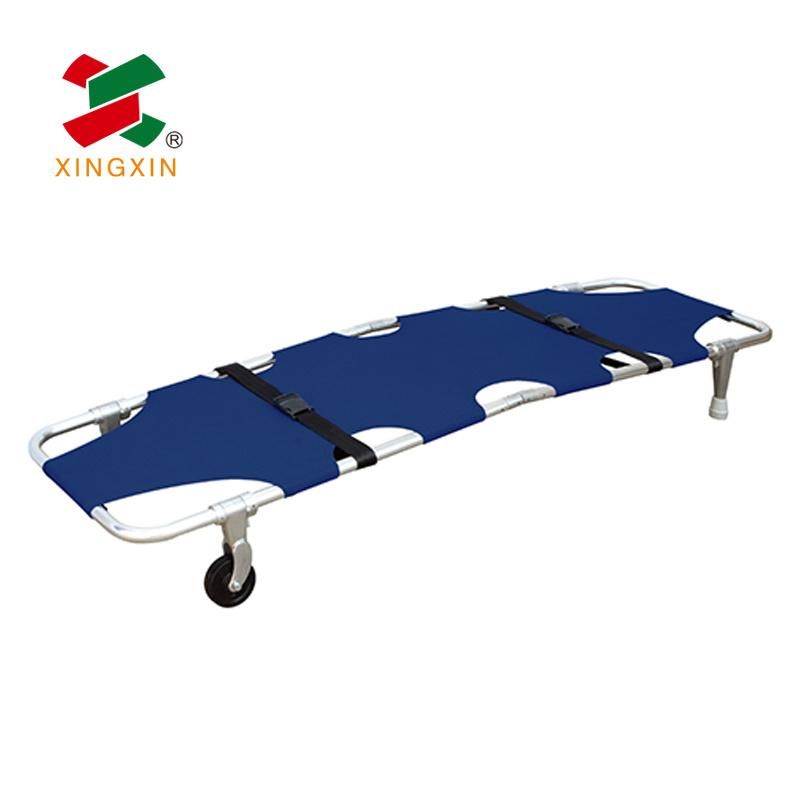 Aluminum Alloy Medical Emergency Folding Stretcher with Wheels and Belts