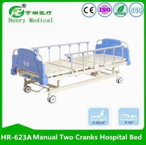 Hr-623A Manual Two Cranks Hospital Patient Bed, 2 Shake Medical Bed with I. V Pole Nursing Care Bed for Sale