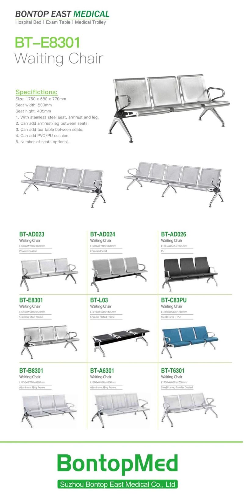 OEM ODM Hospital Waiting Chair Stainless Steel 3 Seats