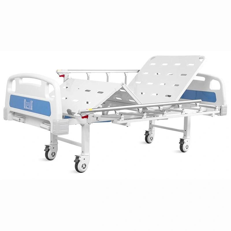 Casters 2 Cranks 2 Function Foldable Clinic Medical Metal Adjustable Manual Nursing Patient Hospital Bed with Casters
