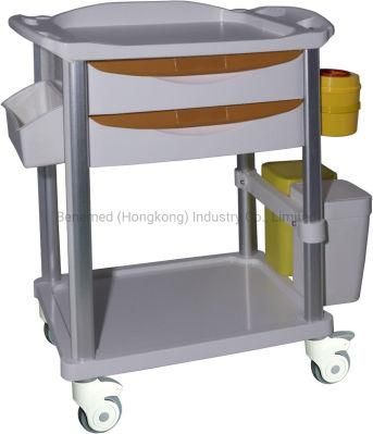 ABS Plastic Hospital Medical Emergency Resuscitation Trolley Treatment Cart with Drawers Wheels