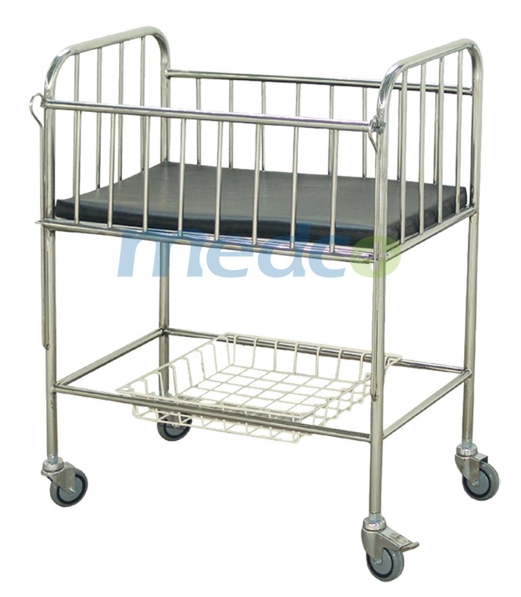 Stainless Steel Infant Bed, Hospital Baby Crib with ABS Basket