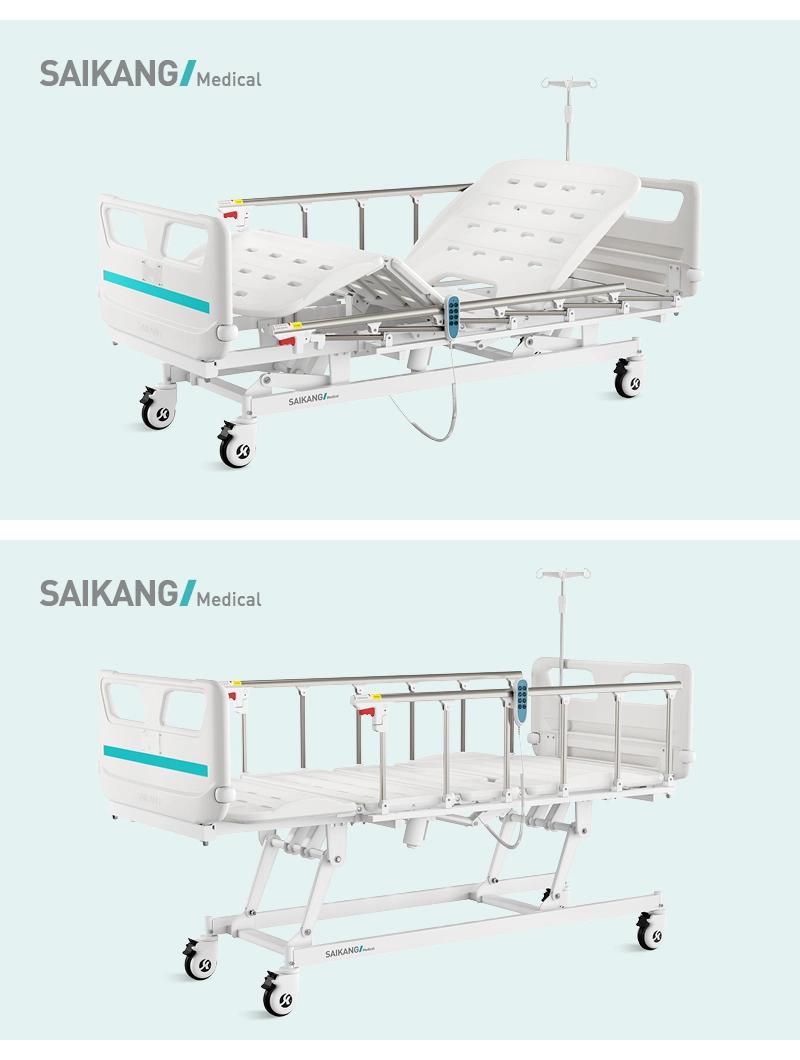 V6K5c Saikang Aluminum Siderails 3 Function Foldable Electric Hospital Clinic Patient Medical Bed with Wheels
