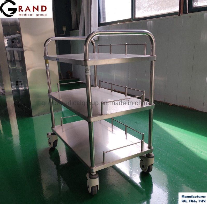 Factory Price Detachable Stainless Steel Medical Trolley Cart Hospital Handcart with Waste Pail Medical Equipment