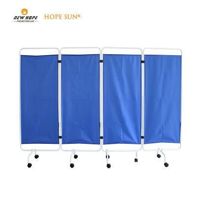 HS5705-4n Hospital Foldable Screen Medical 3 Folding Mobile Ward Furniture with Folded Curtain