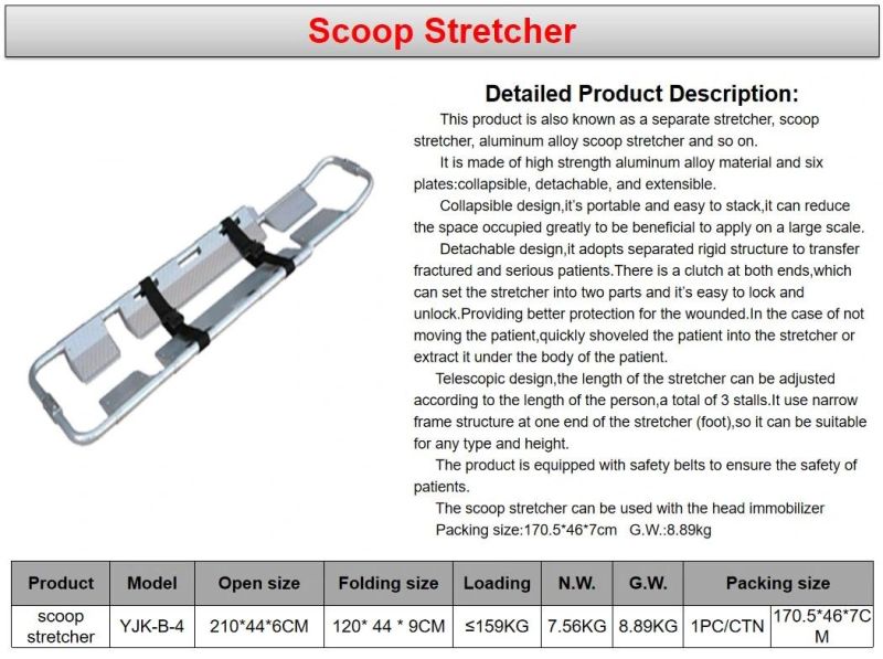 Stable Hospital Patient Transport Trauma Telescopic Scoop Stretcher