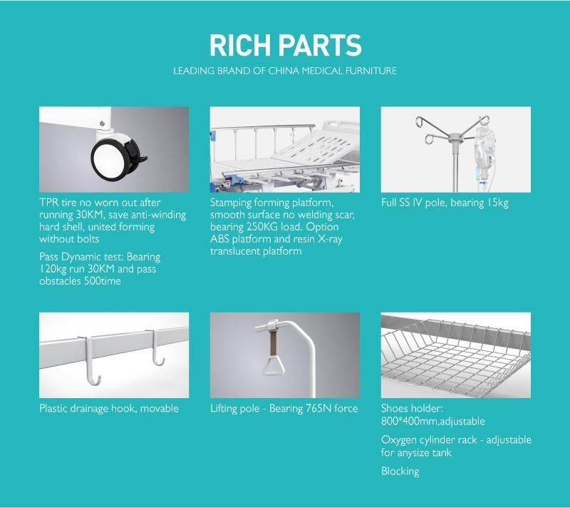 F4w 4 Cranks Medical Manual Obstetric Hospital Bed with Guardrail