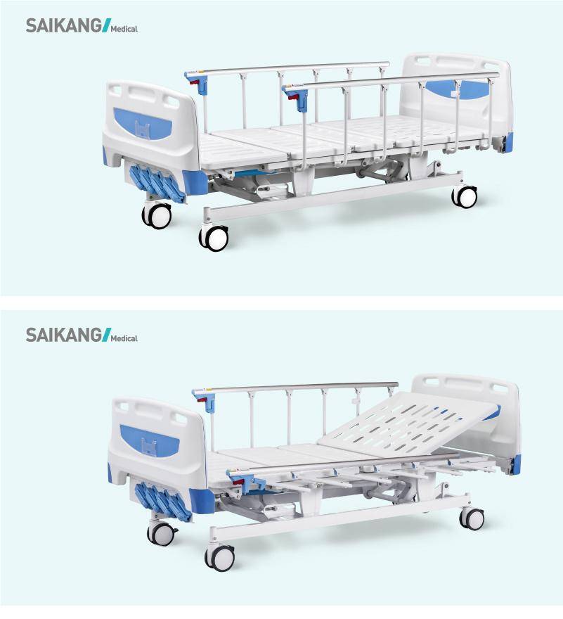 F4w Medical Manual Steel Folded Double-Crank Hospital Bed with Aluminum Alloy Side Rails