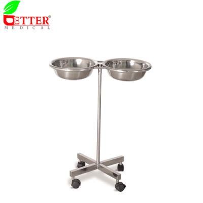 Hospital Inox Double Bowl Stand for ICU Room