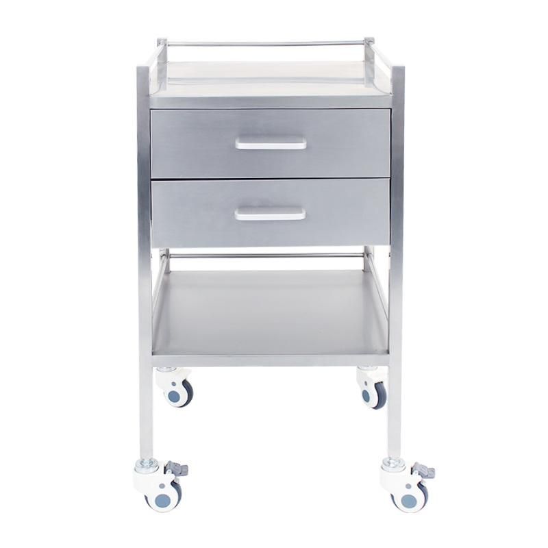 HS6151 Hospital Furniture SUS 304 Inox Two 2 Drawers Instrument Dressing Trolley Cart for Operation Room and Inpatient Ward