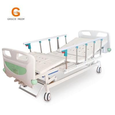 3 Function Hospital Bed Luxury Metal Medical Furniture Adjustable Manual ICU Nursing Hospital Bed with Casters