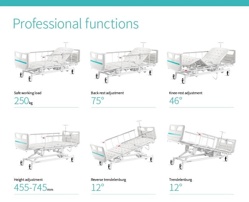 V8w5c Saikang Stainless Steel Siderails 5 Function Adjustable Electric Clinic ICU Hospital Bed with Infusion Pole