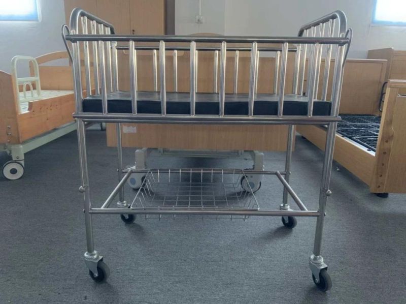 Stainless Steel Pediatric Adjustable Babies Bed for Hospital