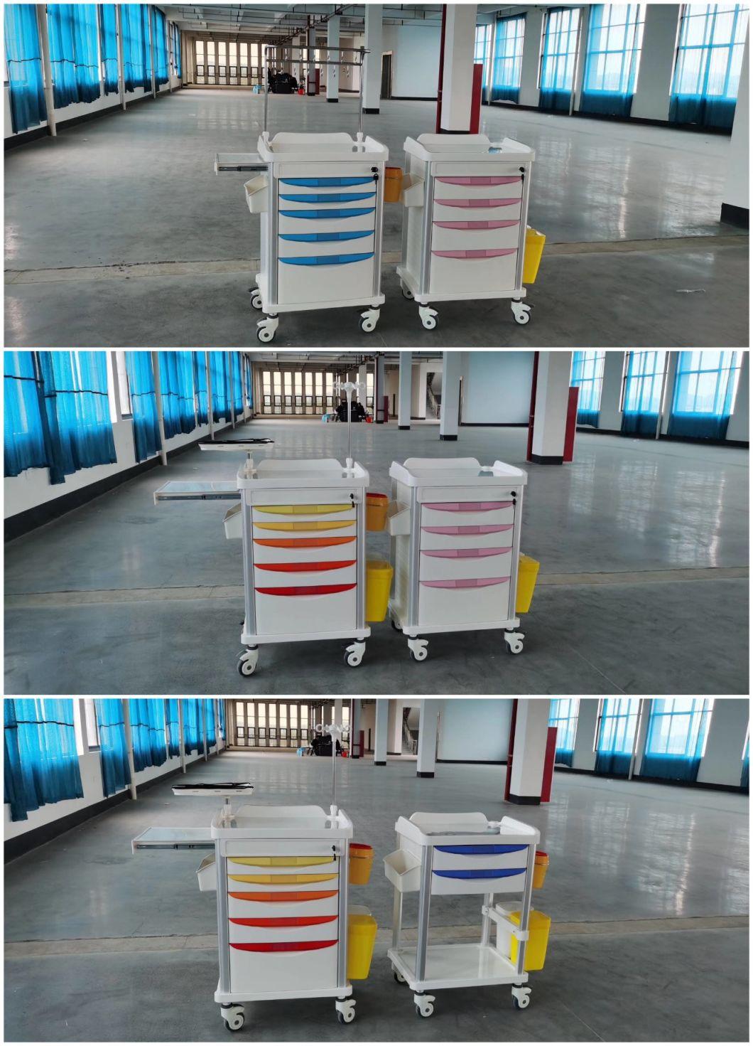 Hot Sale Medical Furniture ABS Hospital Emergency Trolley Cart with Drawer