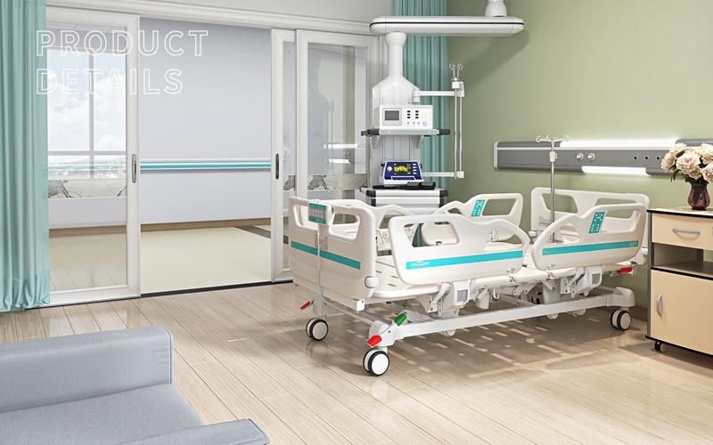 V4V5c Saikang Economic 4 Cranks ABS Plastic Siderails 5 Function Clinic Medical Manual Hospital Bed with Infusion Pole