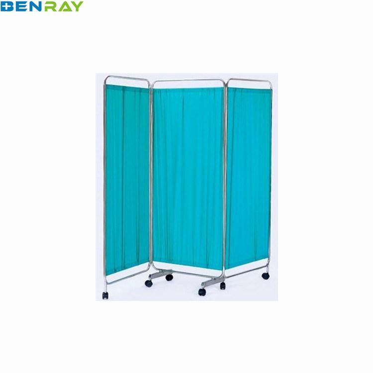 3-Folding Hospital Ward Equipment Medical with Wheels Instrument Bed Screen