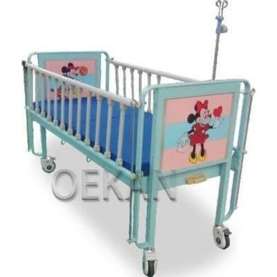 Bed Hospital Furniture Two Function Single Crank Children Metal Movable Bed Pediatric Baby Kids Portable Bed with IV Stand
